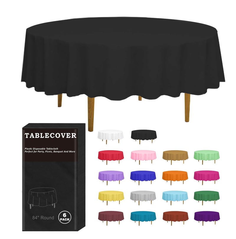 DZ D&Z Plastic Table Cloth Disposable, 6 Pack Black Round Tablecloth Individually Wrapped for Indoor&Outdoor, 84 Inch Table Cover for Party, Picnic, Birthday, Wedding & Dinner - Image 1